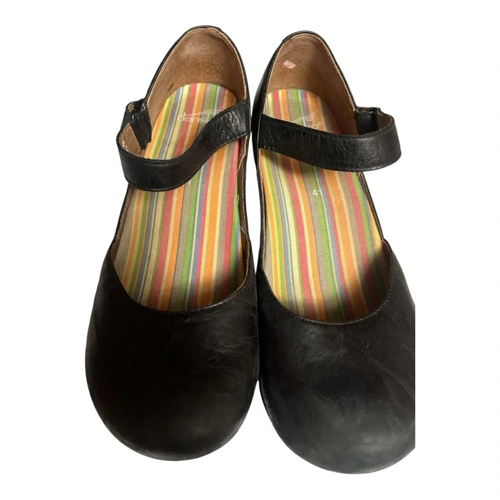 Dansko Jute Mary Jane Black Leather Clog Shoes - Picture 6 of 7